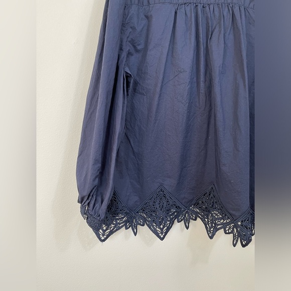 Chico's Elegant Blue Navy Women's Lace Trim Top Blouse Cotton Casual Career Sz 4 - Picture 12 of 16